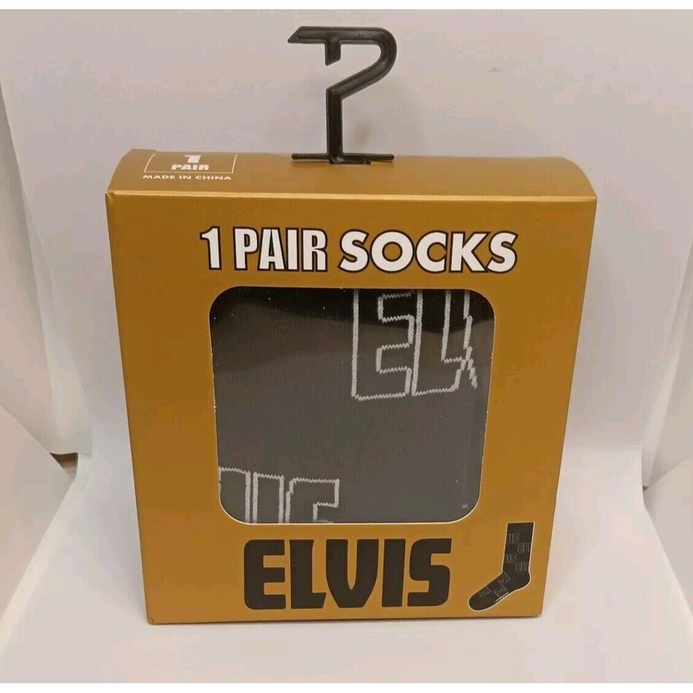 ELVIS Socks Gift Box Crew Socks Black Socks White  Writing Mens  Sz 7-12 NEW